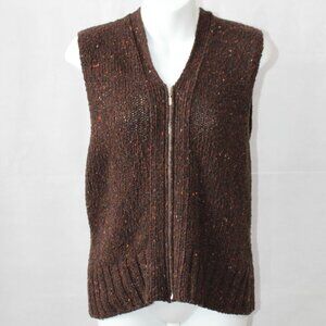 Talbots Petites Women's Wool Blend Brown Hooded Sweater Vest Full Zip Size Small